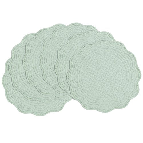BALAPET Quilted Placemats Set of 6, 100% Cotton 14" Table Mats Farmhouse Style, Reversible Round Tabletop with Scalloped Edges for Kitchen Dinner Party Holidays, Sage Green