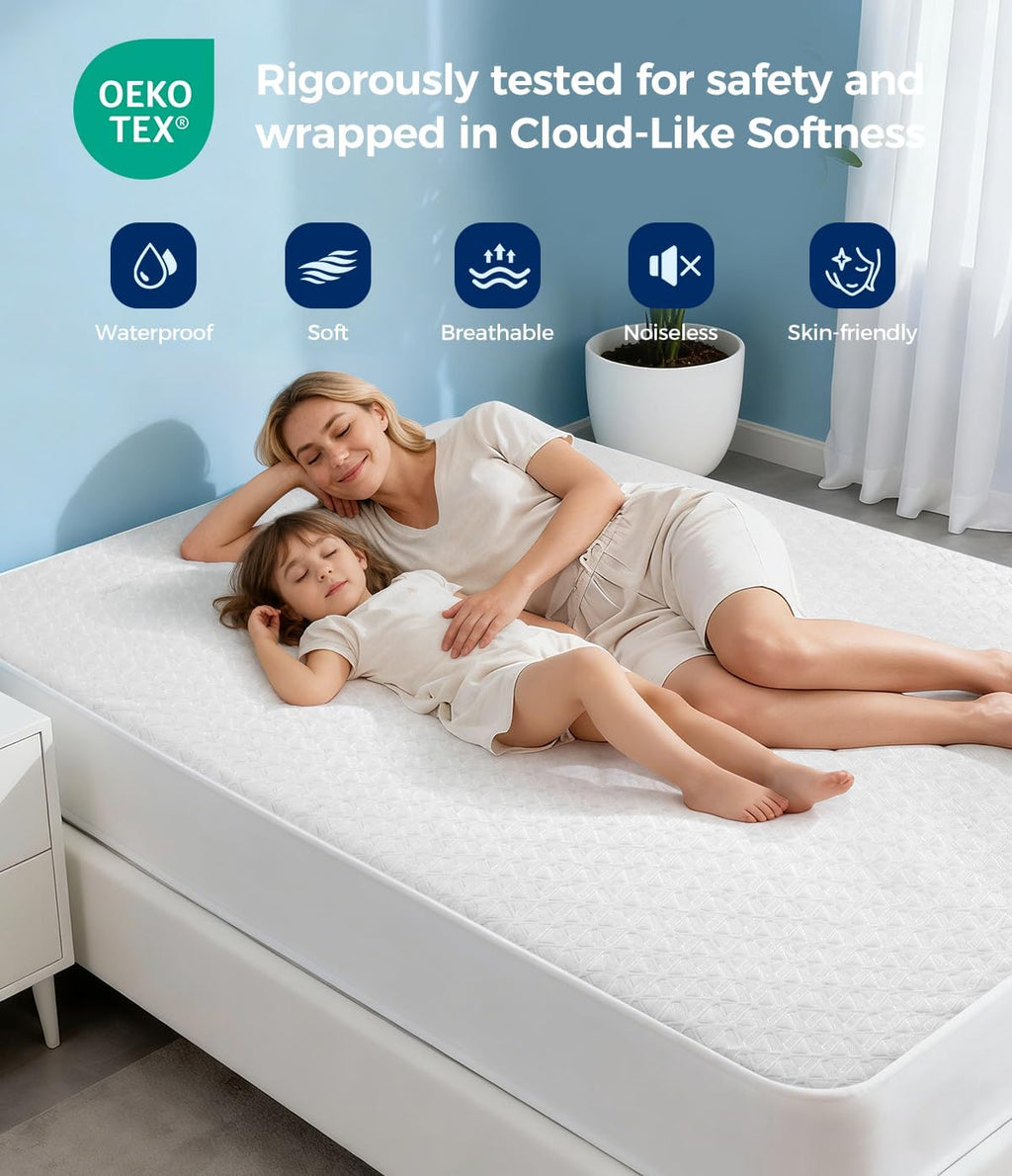 Skiennix Waterproof Mattress Protector - Soft Breathable Queen Size Pad | Noiseless Cooling Cover, Machine Washable