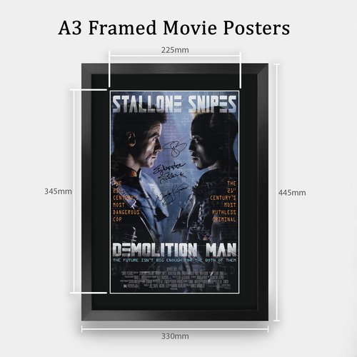 HWC Trading Demolition Man Sylvester Stallone, Sandra Bullock, Wesley Snipes 16 x 12 inch Framed Gifts Printed Poster Signed Autograph Picture for Movie Memorabilia Fans - 16" x 12" Framed