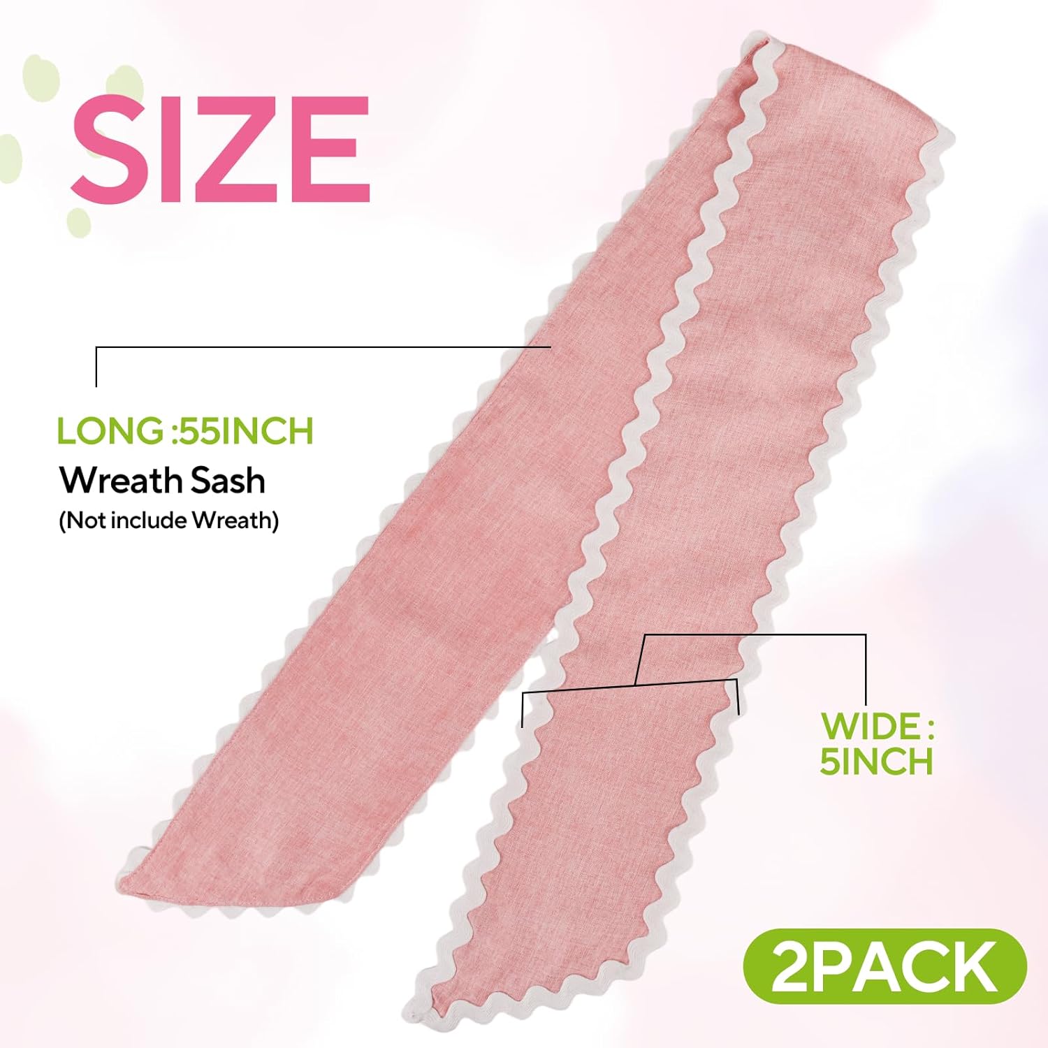 Skiennix Scalloped Wreath Sash - Ruffle Ribbon Bow for Front Door Decor | Pink & White, 2 Pcs