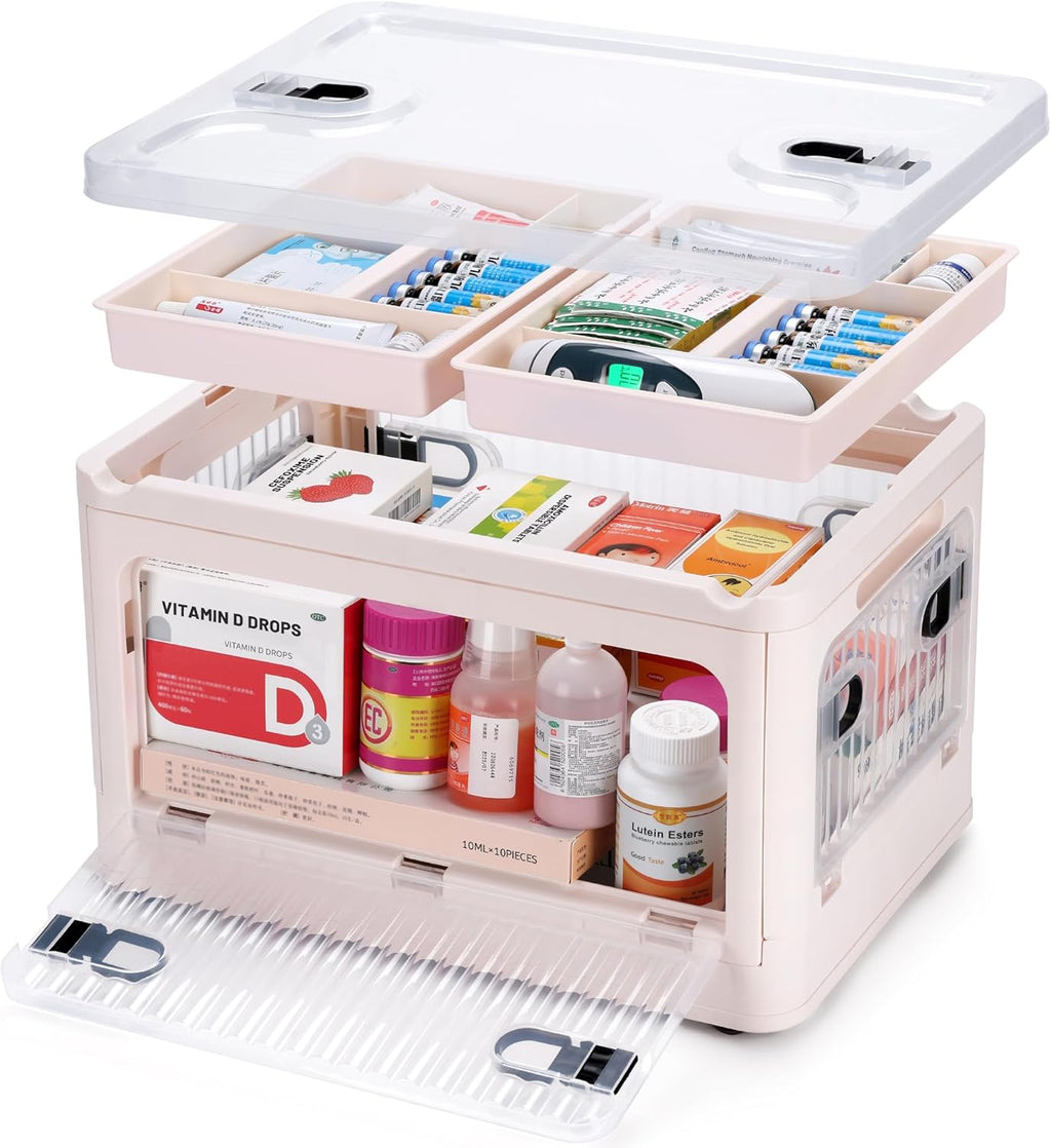 Skiennix 24 QT Medicine Organizer - Extra Large Collapsible First Aid Box with Removable Tray & Wheels