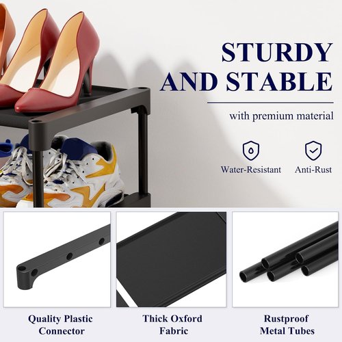 Kitsure Shoe Rack - Stackable Non-Woven Shoe Organizer for Closet & Entryway | 5-Tier, 27.5" Wide, Black