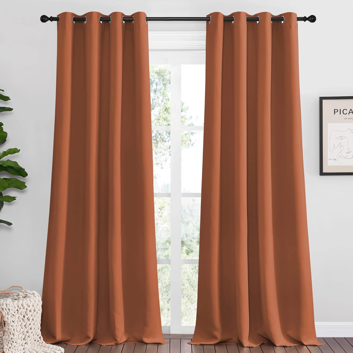 NICETOWN Burnt Orange Blackout Curtains - 55" x 102", 2-Piece Grommet Panels for Sunlight Blocking in Dining Room