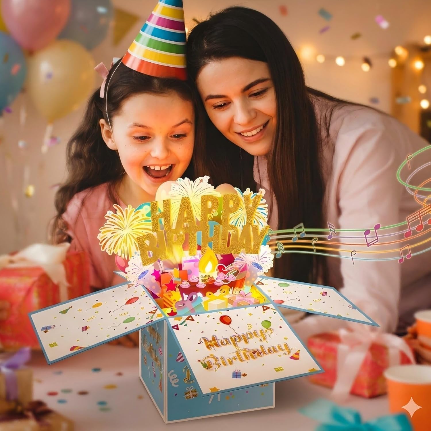 Skiennix Large Pop-Up Birthday Cards - Blowable Lights & Music | 3D Greeting Cards for All Ages