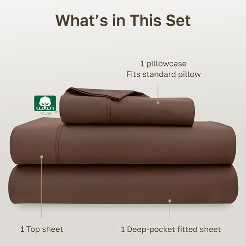 California Design Den Twin XL Bed Sheets Set - 100% Cotton, 400 Thread Count, Silky Smooth - Espresso Brown