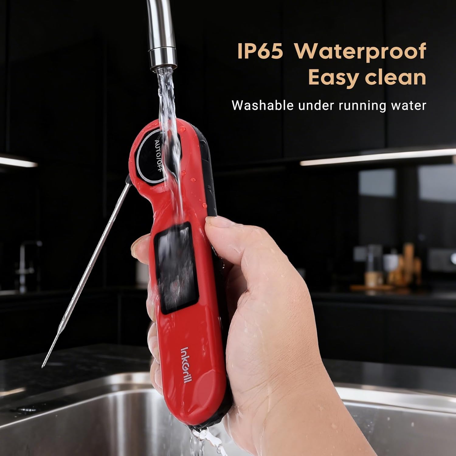 Skiennix Instant Read Meat Thermometer - Rechargeable Digital Cooking Thermometer with 1.42" Waterproof Screen
