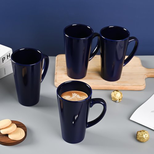BYCNZB 16oz Funnel Ceramic Tall Coffee Mugs for Coffee, Tea, Cocoa, Latte, Milk set of 4(Cobalto)