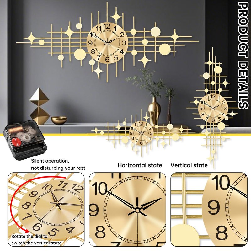 SIN&MI Wall Clock,Large Wall Clocks for Living Room,Silent Non Ticking,Battery Operated Oversized Round Modern Wall Clock for Bedroom,Farmhouse,Office Wall Decor Star, 16.3 * 37.4 Inch
