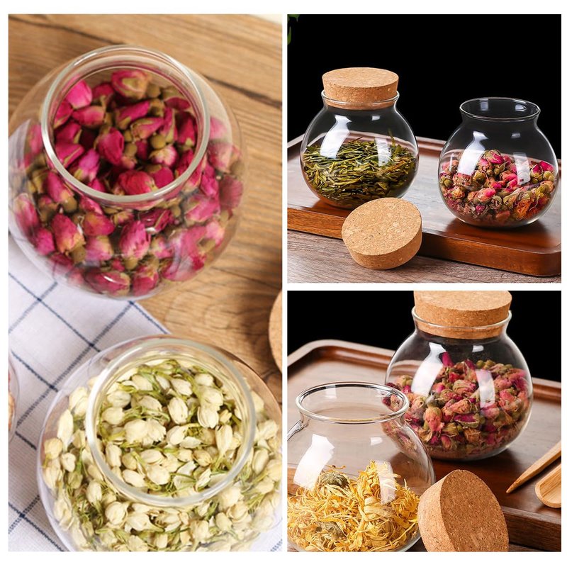 VASANA Airtight Clear Round Glass Jar with Cork Tea Caddy Container Vase Eco Bottle Small Ball Moss DIY Canister for Kitchen Storage Home Decoration 500ml 17oz