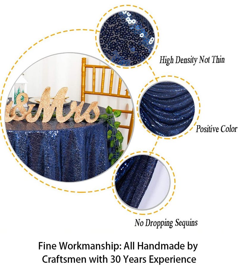 ShiDianYi 120-Inch Round Sequin Tablecloth, Navy Blue Sparkle Table Cover for Banquets, Weddings, Parties & Baby Showers - Elegant Glittering Round Table Overlay