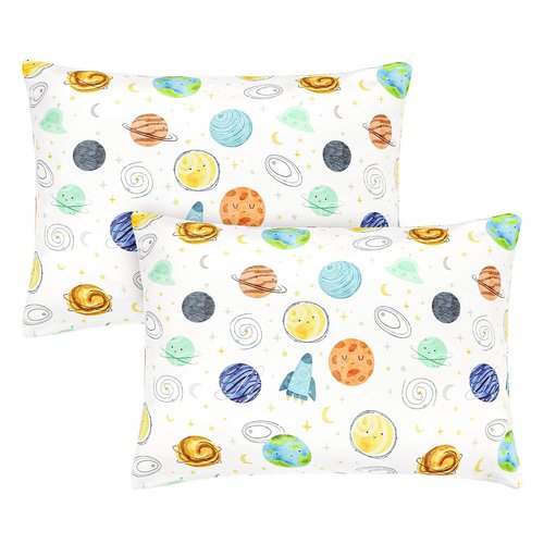 ManFaiSky 2 Pack Toddler Pillowcase, 13x18 Toddler Pillow Cases with Envelope Closure, Soft & Comfortable Travel Pillow Case Cover Boys Girls, Planets
