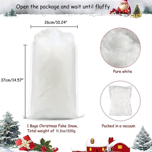 CFOFT Fake Snow - Cotton Snow Fluff for Christmas Village & Winter Decor | 11.2 OZ