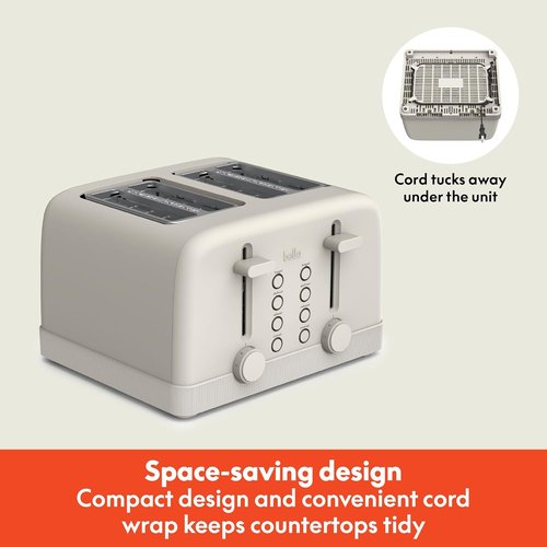 Bella 4 Slice Toaster - 6 Shade Settings, Reheat & Cancel Functions, Removable Crumb Tray, 900 Watts, Oatmilk