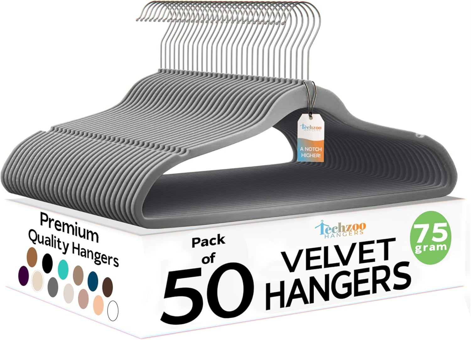 Techzoo Premium Velvet Hangers - 50 Pack Ultra Thin Non-Slip Adult Suit Hangers | Space-Saving Gray Design