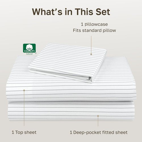 California Design Den Twin XL Bed Sheets Set - 100% Cotton, 400 Thread Count, Smooth Sateen Finish, Cozy Pinstripe Bedding