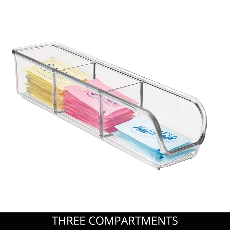 iDesign 3-Section Sugar Packet and Tea Bag Holder for Kitchen or Pantry Storage - Set of 4 - Clear