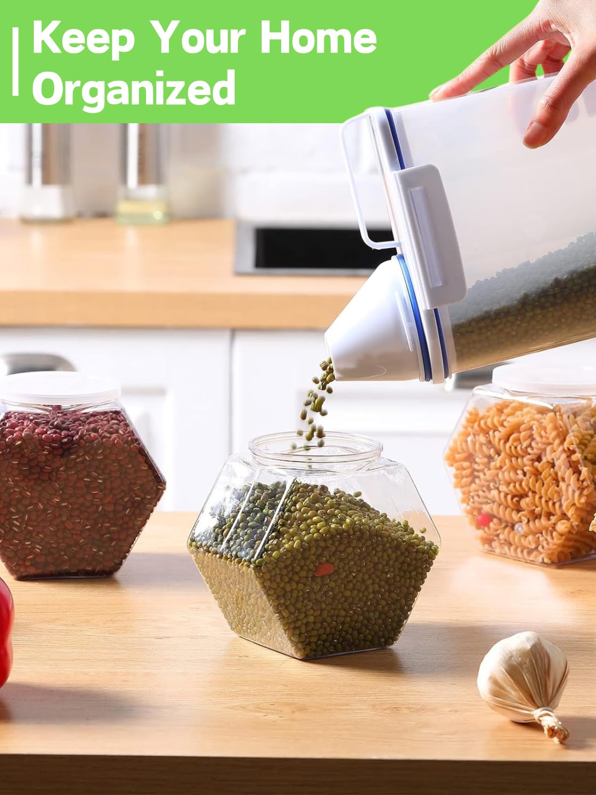 Glazeal 4pcs Large Candy Jar with Spoons, 72 OZ Hexagon Candy Jar Plastic Clear Cookie Jar with Lid for Candy Buffet, Kitchen Storage Containers Set