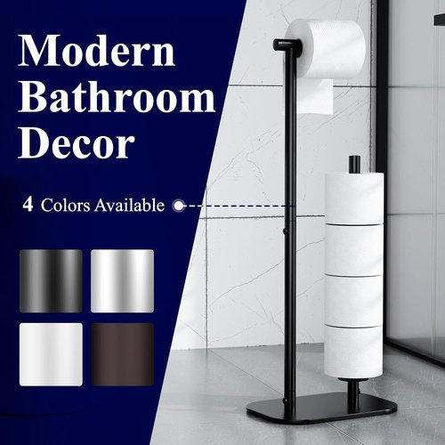 Kitsure Toilet Paper Holder - Large Capacity Free Standing Holder for 4 Rolls | Rustproof & Non-Slip Base, Black