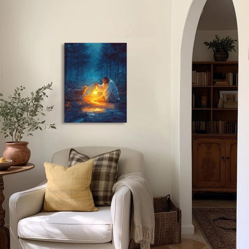 Christian Wall Art Decor - Serenity Prayer & Jesus with Lost Lamb Picture | Inspirational Baptism Gifts for All