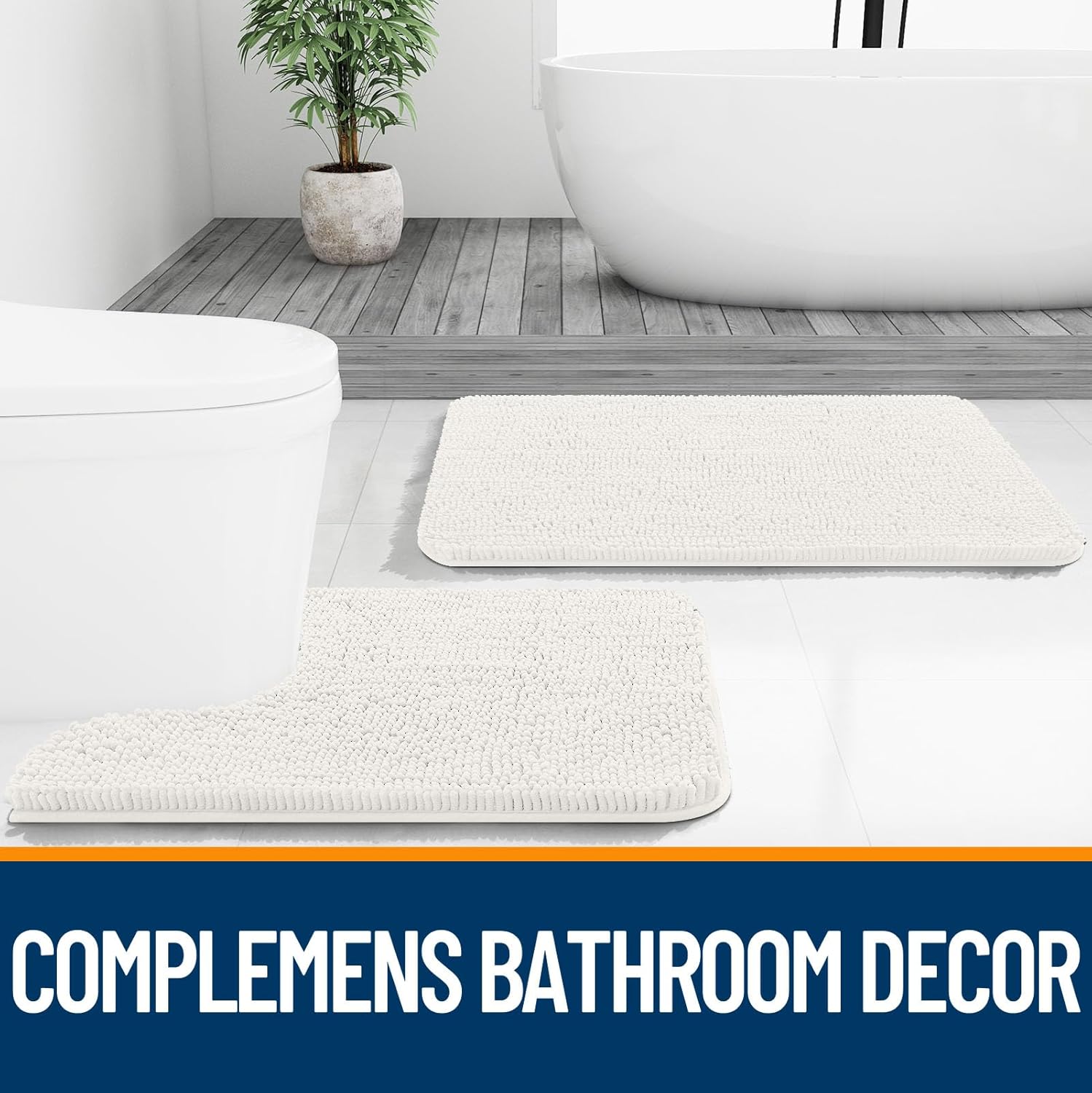 OLANLY Large Bathroom Rugs - Extra Soft Chenille Bath Mats | Quick-Dry, Machine Washable, Ivory 40x32