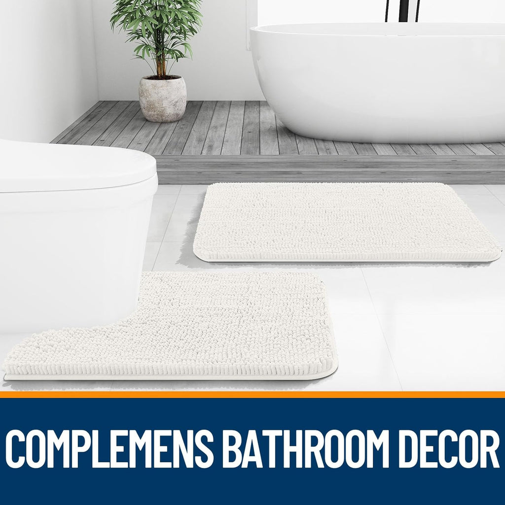 OLANLY Large Bathroom Rugs - Extra Soft Chenille Bath Mats | Quick-Dry, Machine Washable, Ivory 59x35