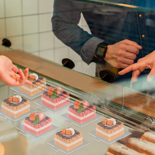 200 Pcs Mini Cake Boards, Silver Mousse Mini Cake Bases Cake Paper Board Plates Cupcake Dessert Displays Tray Cardboard Dessert Board Pastry Base - Grease Proof (Square Cake Boards)
