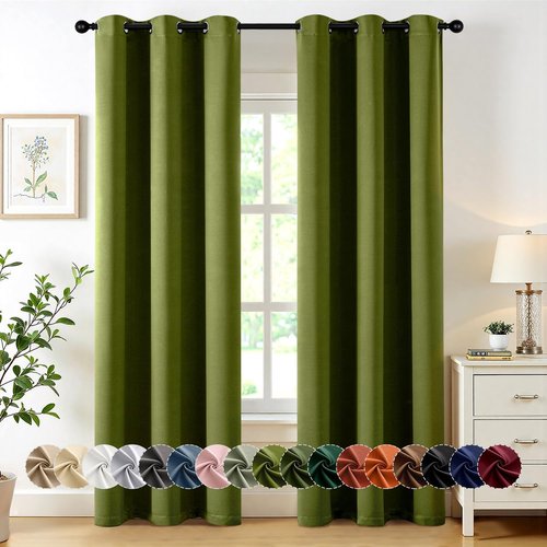 MIULEE Blackout Curtains - Light Olive Green Thermal Insulated Drapes | 84 Inch Grommet Top, Noise Reducing