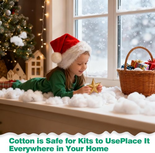 Christmas Fake Snow Decor by 1LB - Vacuum-Packed Cotton Fluff for Indoor Decoration | Perfect for Crafts & Holiday Displays