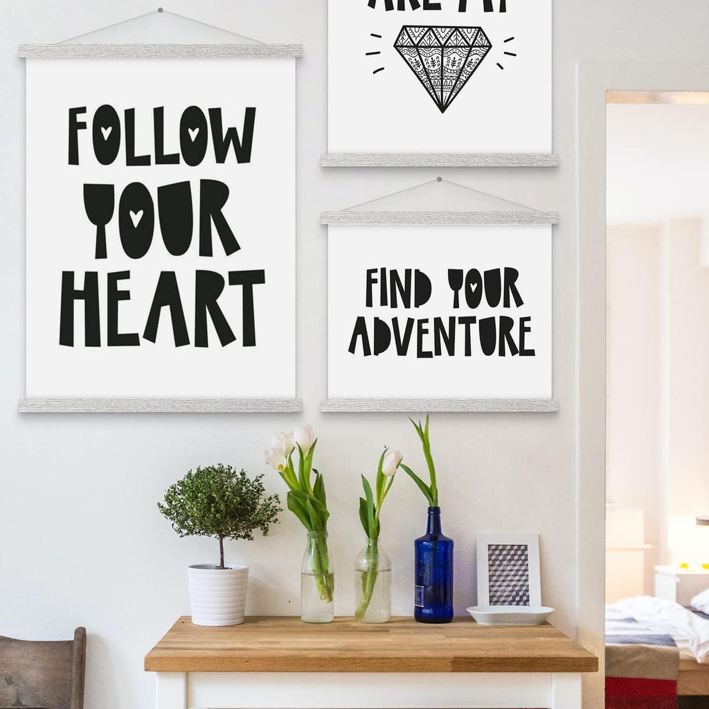 Benjia Magnetic Poster Hanger - 20" Wooden Frame for Canvas & Artwork | Grey Dowel Hanging Kit