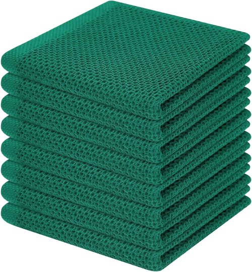 Homaxy Kitchen Dish Cloths - Ultra Soft 100% Cotton Waffle Weave, Quick Drying, 12x12 Inches, 8-Pack, Dark Green