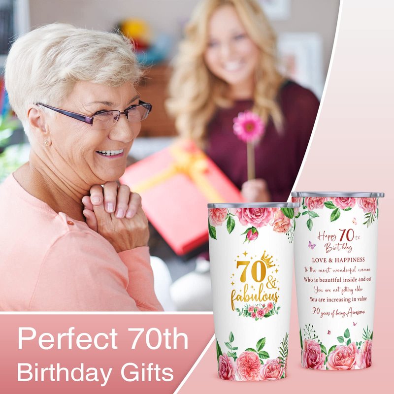 Cwutoba 70th Birthday Gifts for Women, Gifts for 70 Year Old Woman, 70th Birthday 20oz Tumbler, 1956 Bday Gift for Women, 70th Bday Gift Ideas