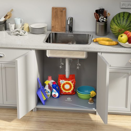 Under Sink Mat, 25" x 22" Silicone Kitchen Cabinet Tray, Waterproof & Flexible Under Sink Liner for Kitchen Bathroom and Laundry Room
