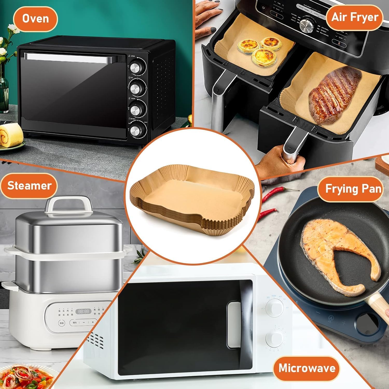 Ninja Air Fryer Liners - 100 Pcs Non-Stick Disposable Parchment Paper | Oil-Proof, 22x14.5cm