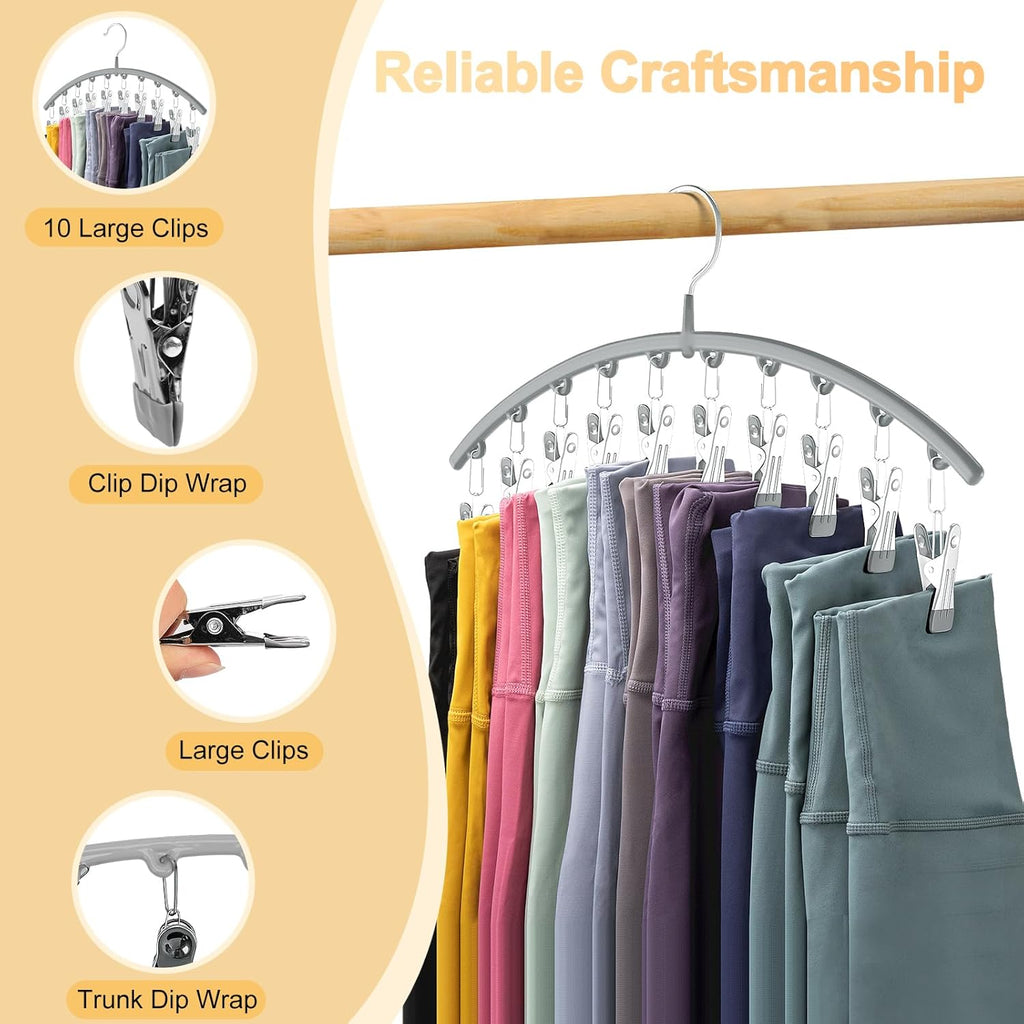 Volnamal Legging Organizer - Metal Yoga Pants Hanger with Rubber Coating | 4-Pack Holds 40 Leggings, Space-Saving Gray