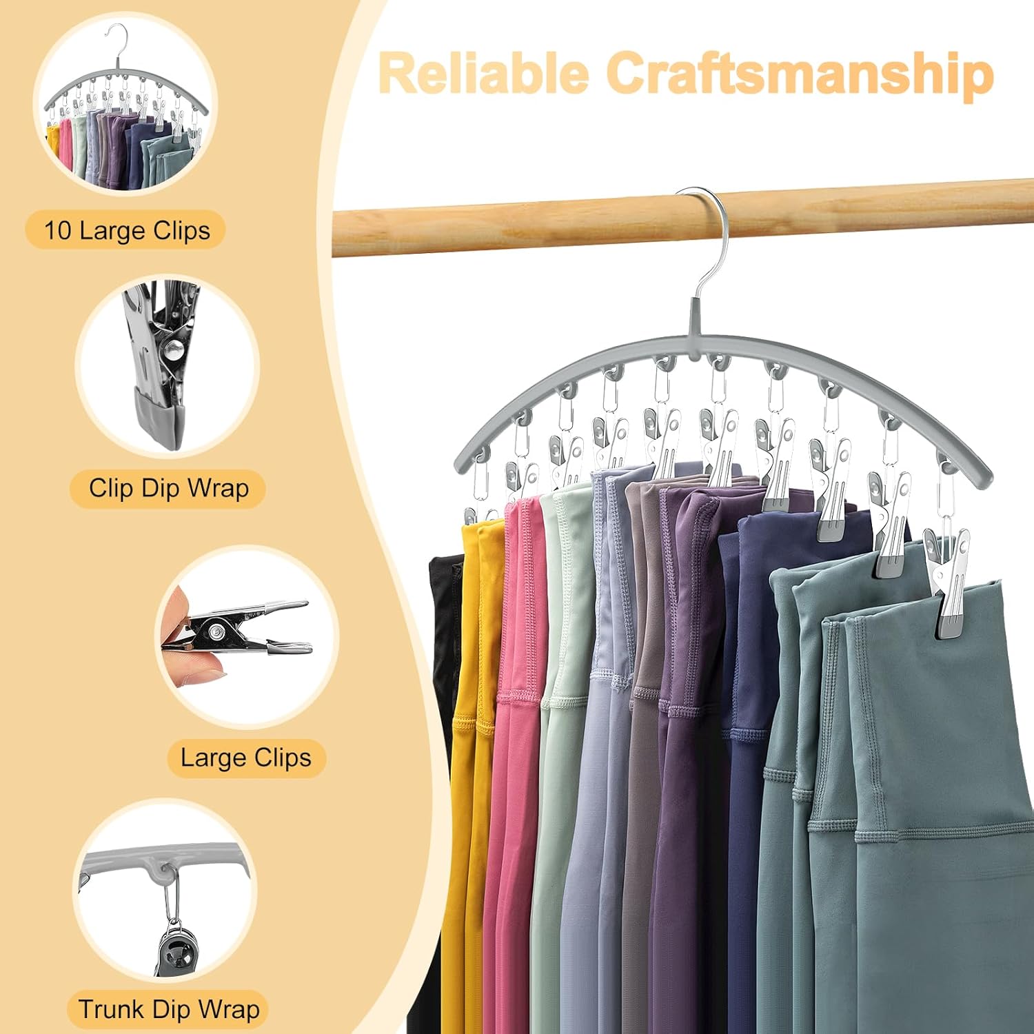 Volnamal Legging Organizer - Metal Yoga Pants Hanger with Rubber Coating | 4-Pack Holds 40 Leggings, Space-Saving Gray