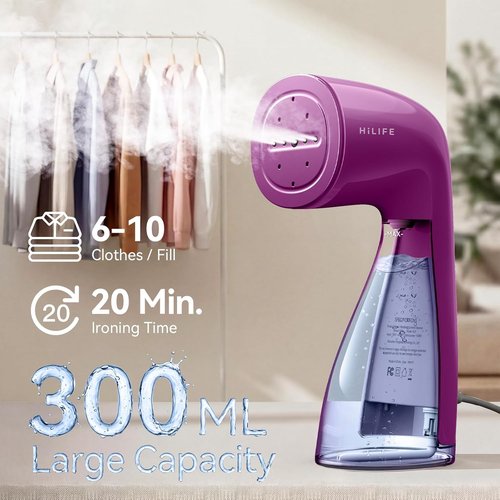 HiLIFE Portable Handheld Clothes Steamer - 240ml Capacity, 700W Strong Steam, Orchid Purple