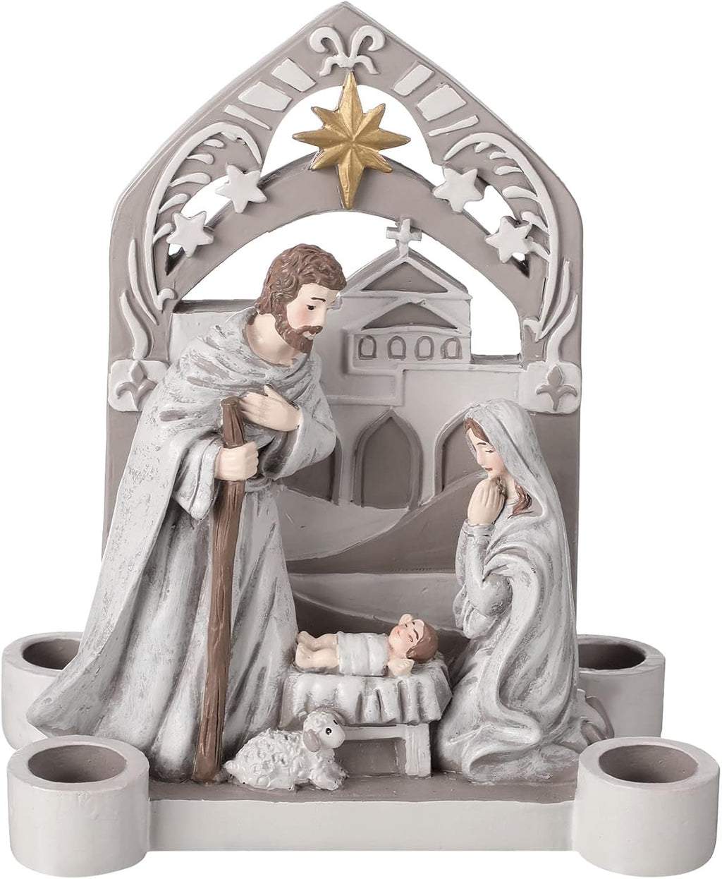 Nativity Advent Decorations - Holy Family Candle Holder with Arch | Religious Christmas Decor