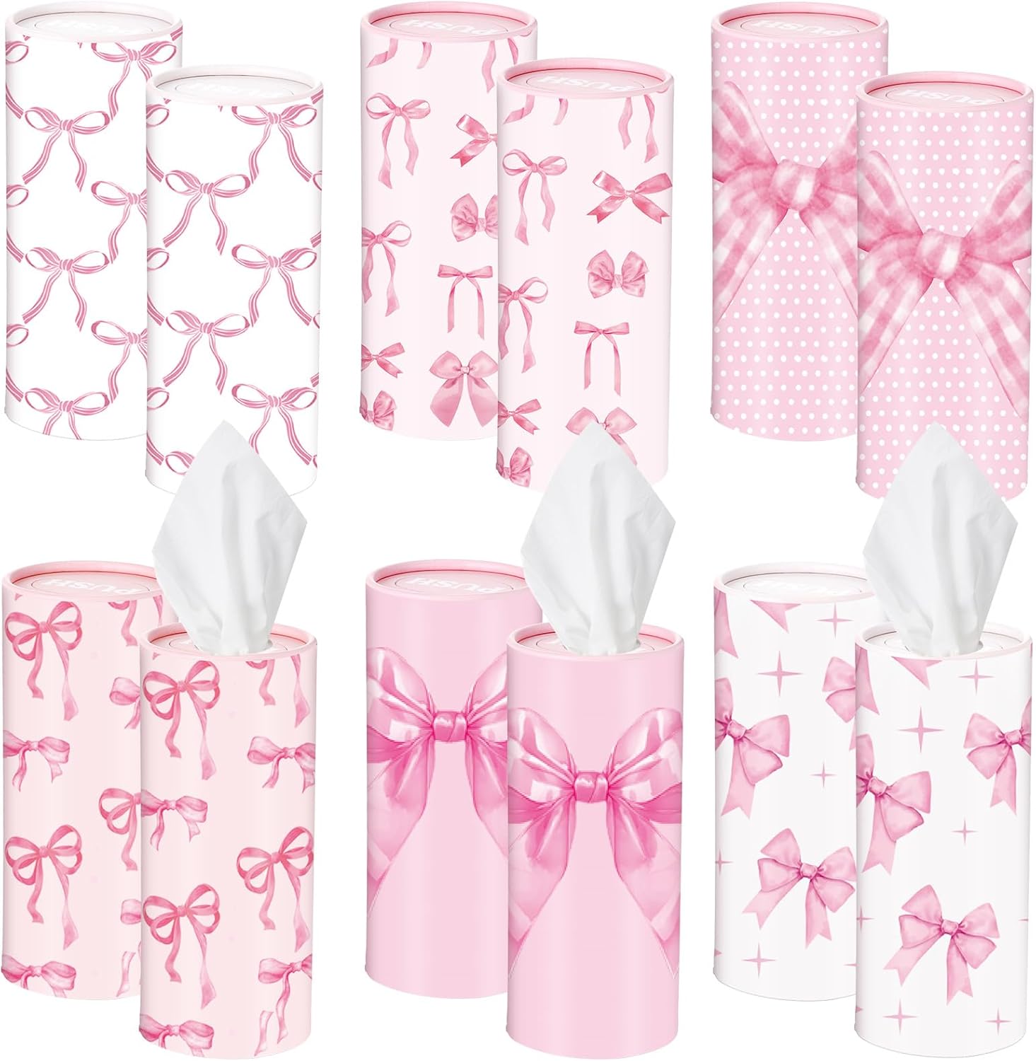 Outus 12 Pcs Bow Car Tissue Holders - Stylish Pink Ribbon Design | 3-Ply Facial Tissues for Travel & Events