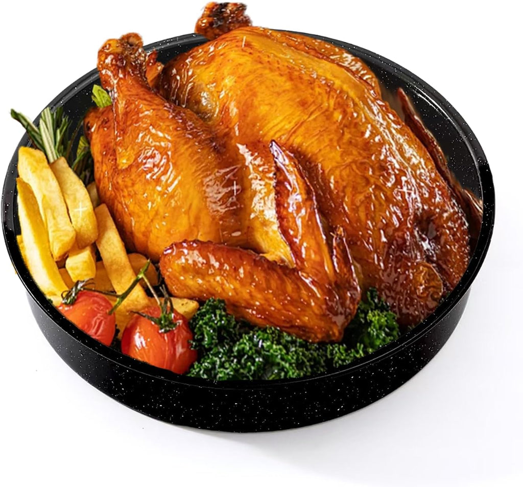 Skiennix Enamel Roasting Pan Set - 3-Pack Round Deep Baking Trays | Non-Toxic, High-Performance | 10"/12"/14" Sizes