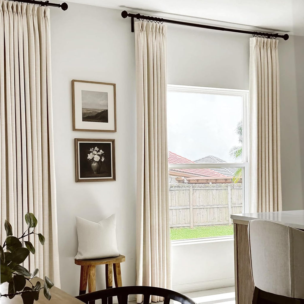 Skiennix 100% Blackout Curtains - Textured Pinch Pleated Drapes, Cream, 84" Long, 2 Panels Set