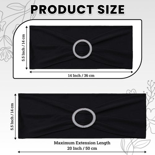 MDS Spandex Chair Sashes - Premium Stretch Covers with Buckle Slider for Weddings & Events | Black, Set of 50