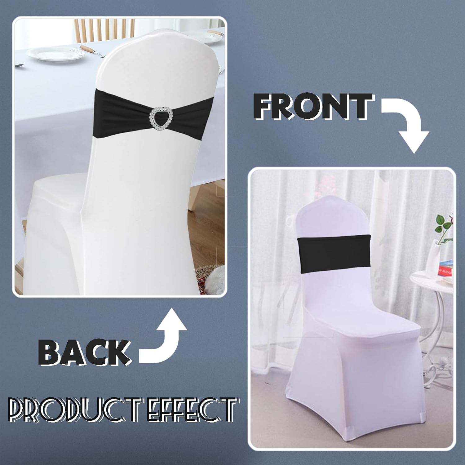 Skiennix Spandex Stretch Black Chair Sashes - Universal Elastic Covers with Buckle Slider for Events