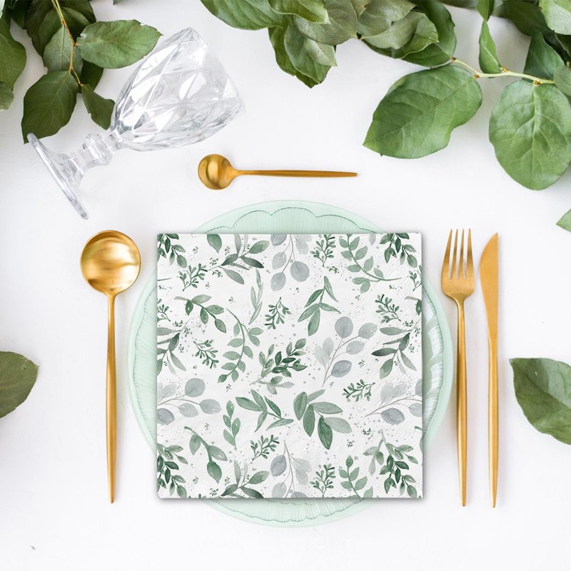 Kamiilah 80 Pack Spring And Summer Green Leaf Napkin 6.5×6.5 Inch Disposable Decorative Watercolor Eucalyptus Leaves Plant Picnic Dessert Dinner Party Wedding Supplies Napkin