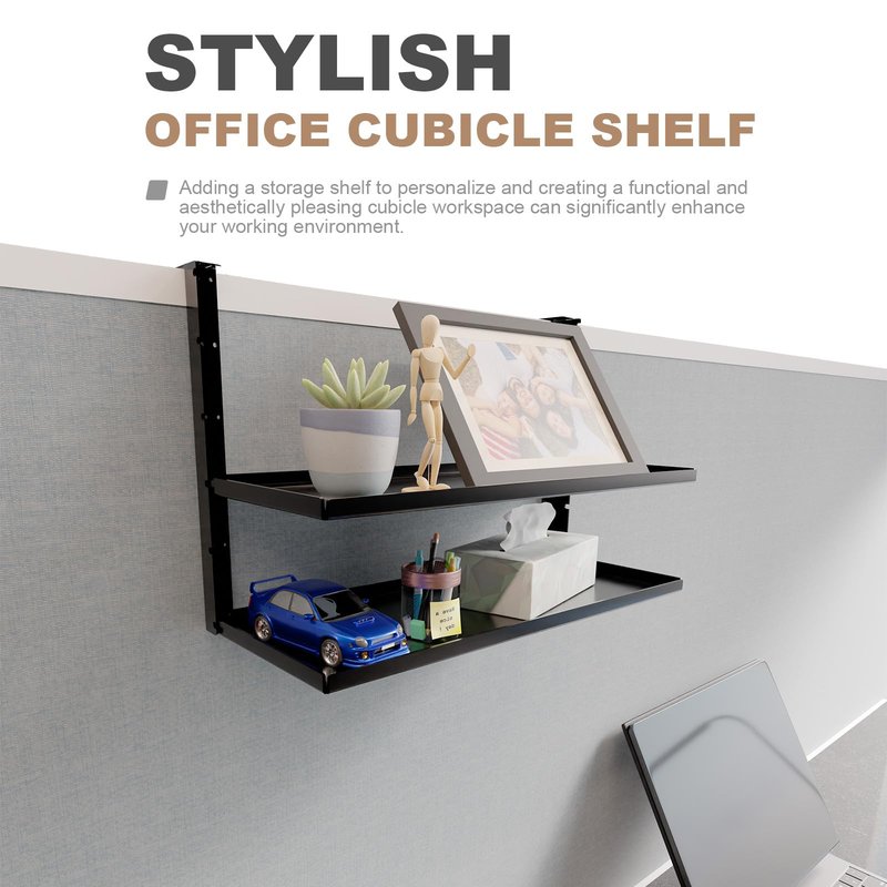 AKBFOX Office Cubicle Shelf - 14.2'' x 5.9'' Dual-Tier Storage Organizer Floating Corner Rack Hanging Shelf Height Adjustable Home Office Essentials for Planter Statue Decor Photo Frame