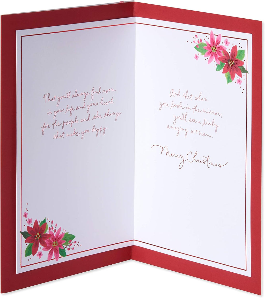 American Greetings Christmas Card - Festive Floral Design with Poinsettias for Daughter (Truly Amazing Woman)