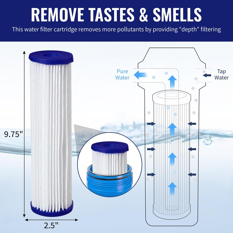 CFS – Pleated Water Filter Cartridges Compatible with 0.35 Sub-micron Post-Filter Whole House Systems – 0.35 Micron Replacement Filter – Removes Bad Taste – 2 Pack