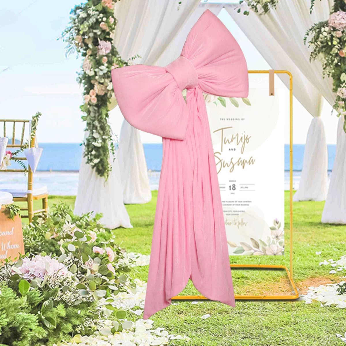 Skiennix Large Coquette Bow - Giant 24x47 Inch Pink Bow for Party, Wedding, Baby Shower & Decor