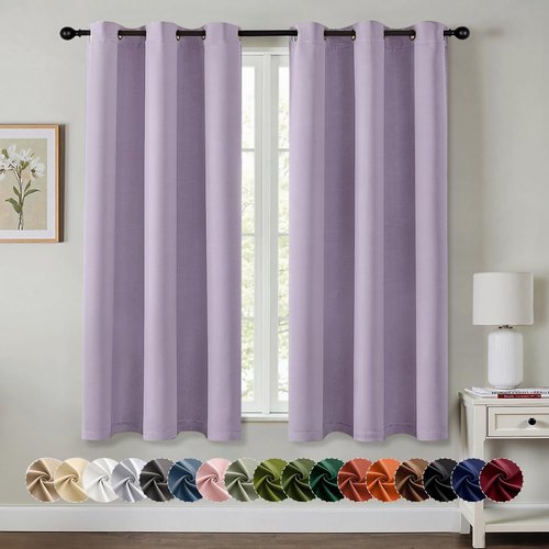 MIULEE Lilac Blackout Curtains - Thermal Insulated Room Darkening Drapes | 63-Inch Grommet Panels
