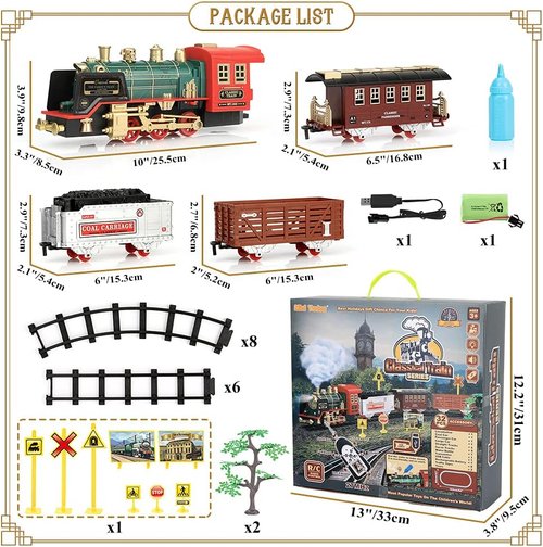 Mini Tudou Electric Christmas Train Set - Remote Control Steam Locomotive with Sound & Light | Rechargeable Battery, Cargo Cars & Tracks for Kids 3+