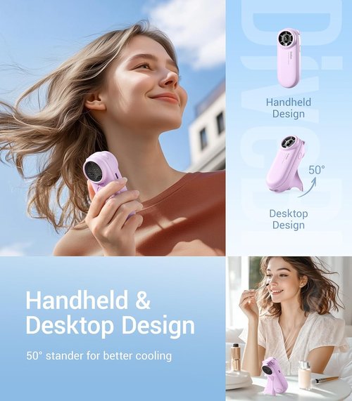 Diveblues TurboBear Portable Handheld Fan - 5-Speed Rechargeable Mini Fan for Travel | Cute Gift for Women